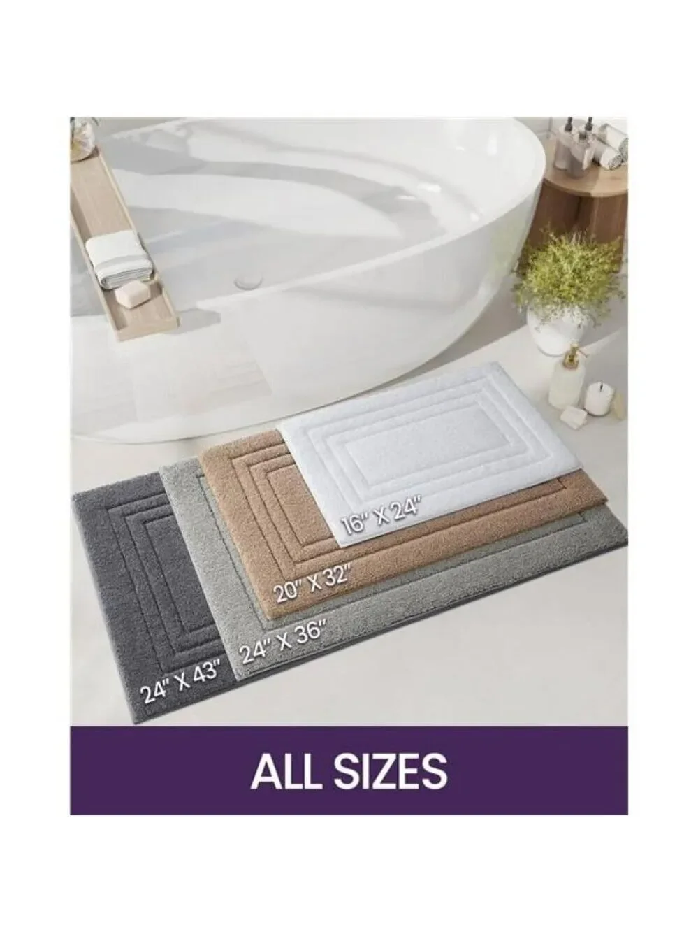 DEXI White Bathroom Rug 24x16 Non Slip Quick Dry Soft Microfiber Bath Mat